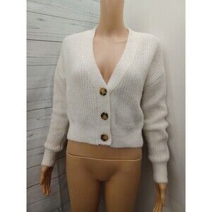 Say What Womens White Ivory Long Sleeve Cropped Sweater Sz L